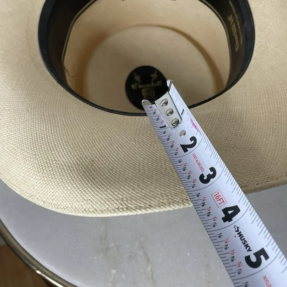 VTG Churchill Ltd Genuine Shantung Straw Panama Hat Size 7 3/8 Paisley Band